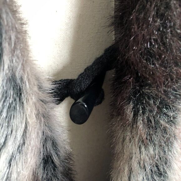 Pretty Angel Faux Fur Trimmed Duster Vest Black Linen Wool Knit Cardigan S/M - Picture 5 of 16